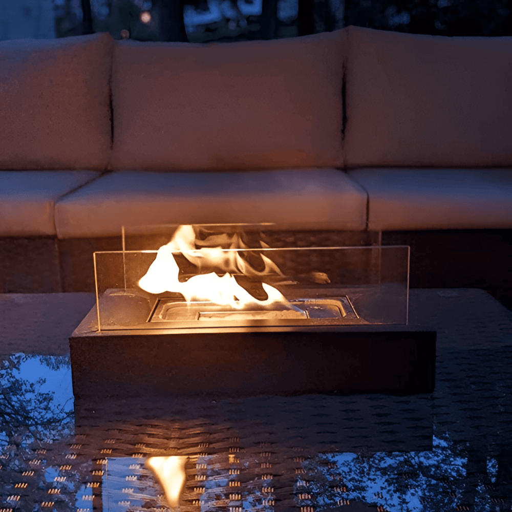 FlamoRidge – Rektangulär Bordseldstad i Glas & Metall