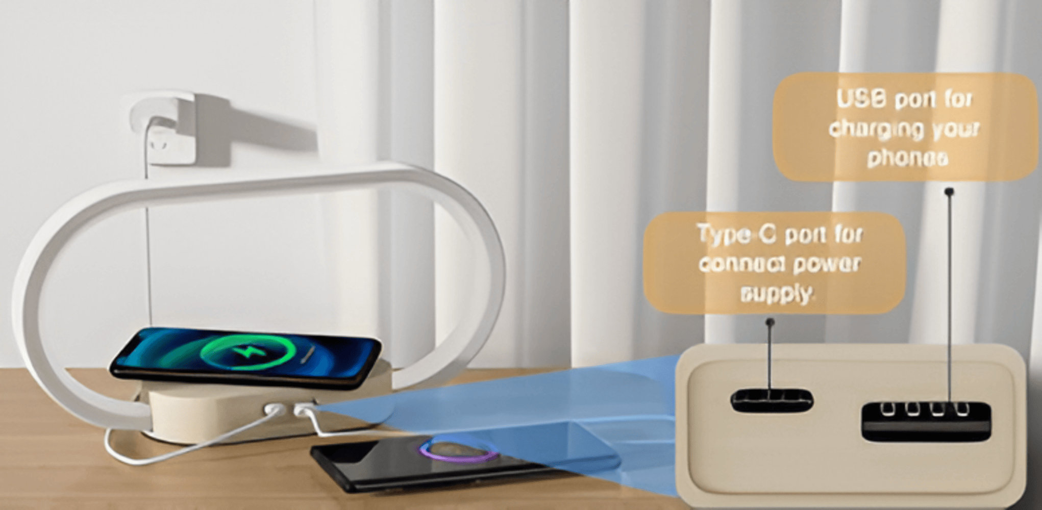 AuraDock – Multifunktionel Natlampe med Trådløs Oplader og Digitalt Ur