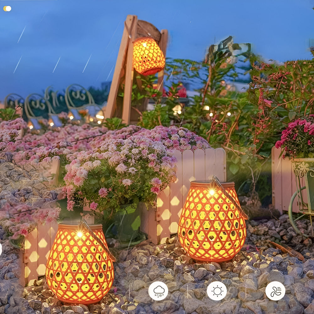 Solcelle lanterne til haven – flettet design med varm LED (IP44)