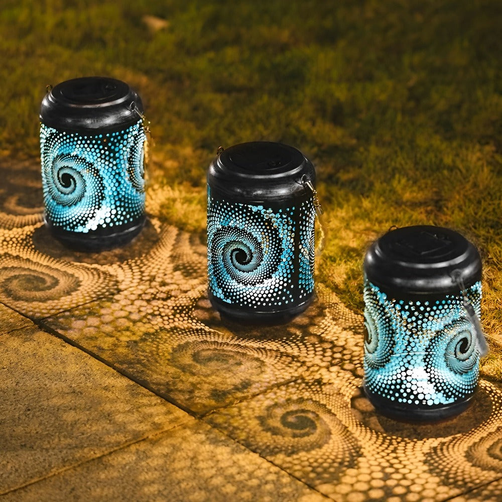Solcelle LED havelampe med spiralmønster til have og terrasse