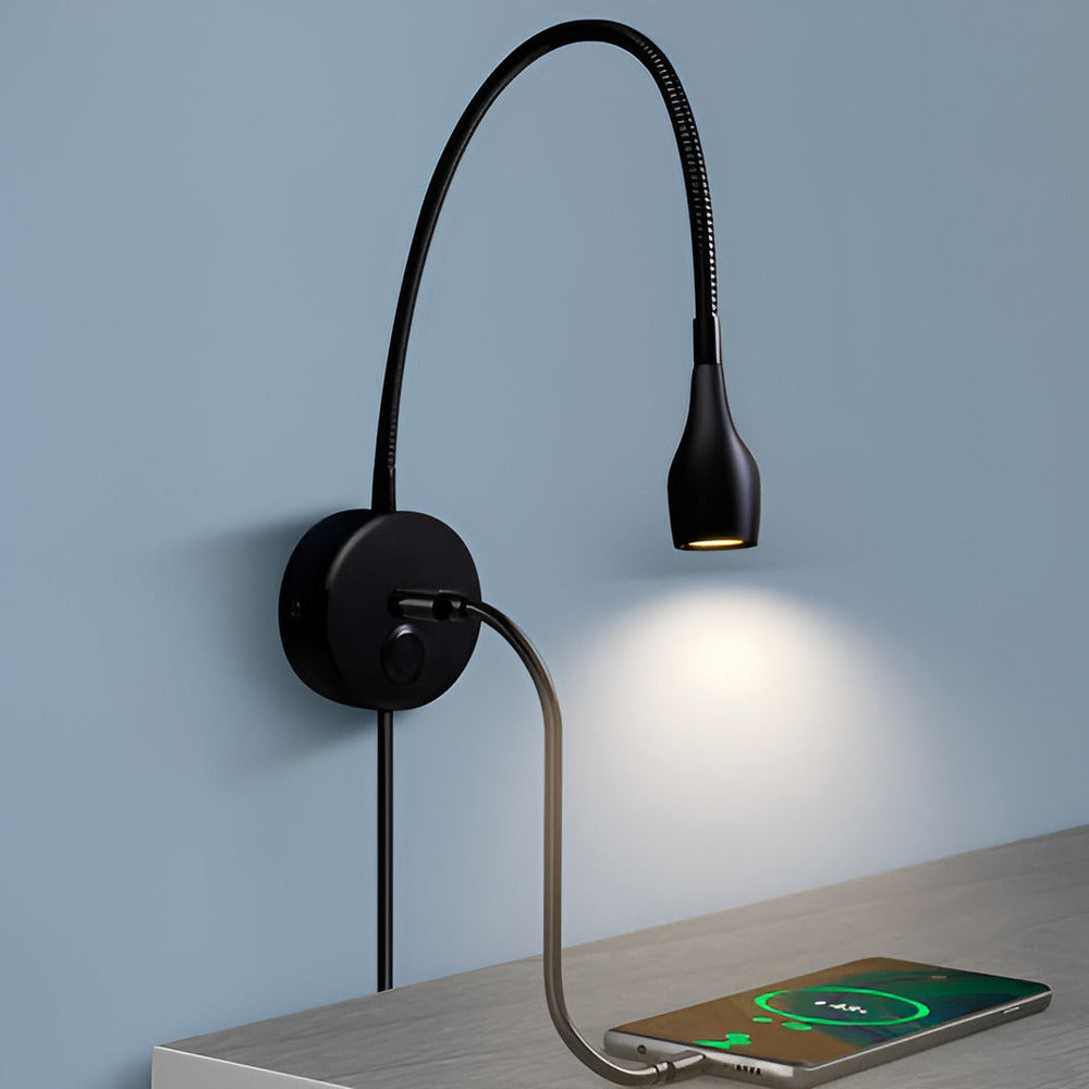 LED væglampe med touch og USB – fleksibel læselampe med svanehals