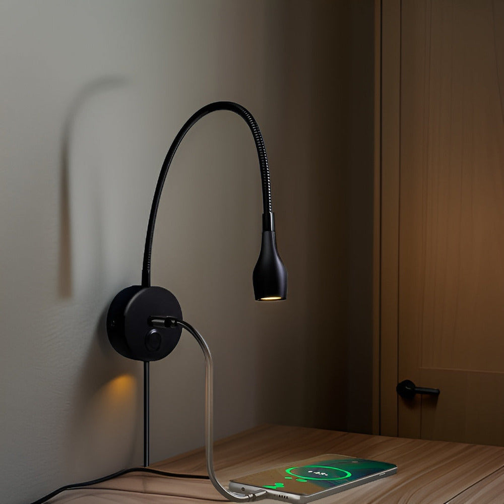 LED væglampe med touch og USB – fleksibel læselampe med svanehals
