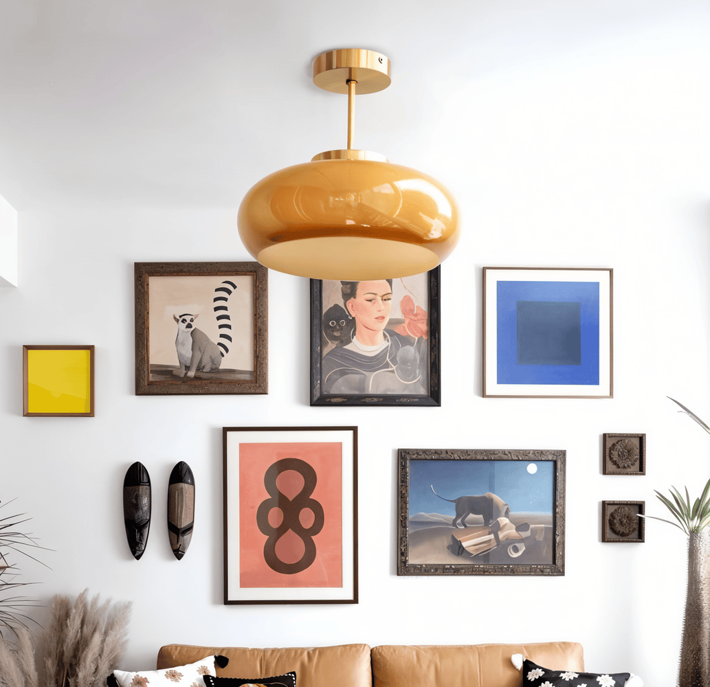 Ambera Loftlampe – Klassisk Gul Vintage Loftlampe i Glas og Messing