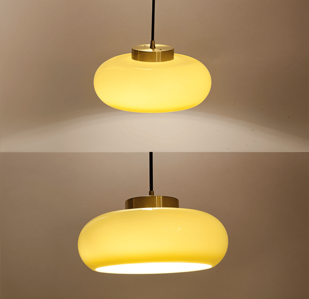 Ambera Loftlampe – Klassisk Gul Vintage Loftlampe i Glas og Messing