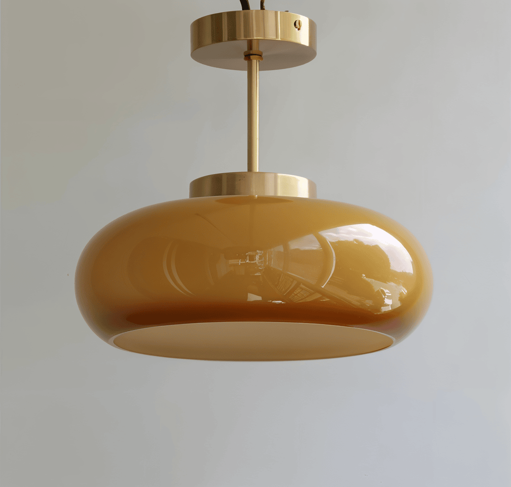 Ambera Loftlampe – Klassisk Gul Vintage Loftlampe i Glas og Messing