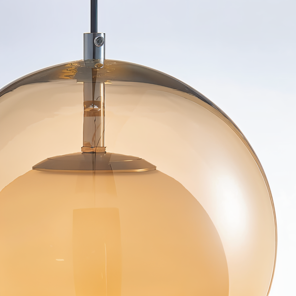 Retro glas pendel lampe i Bauhaus stil med orange skærm