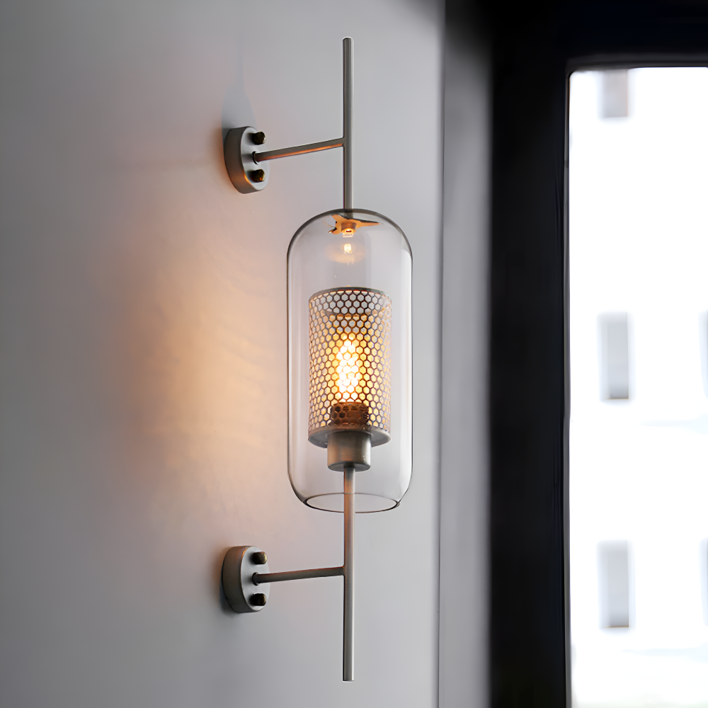 Hexara Væglampe – Glas Væglampe med Bikubemønster i Vintage LED Stil