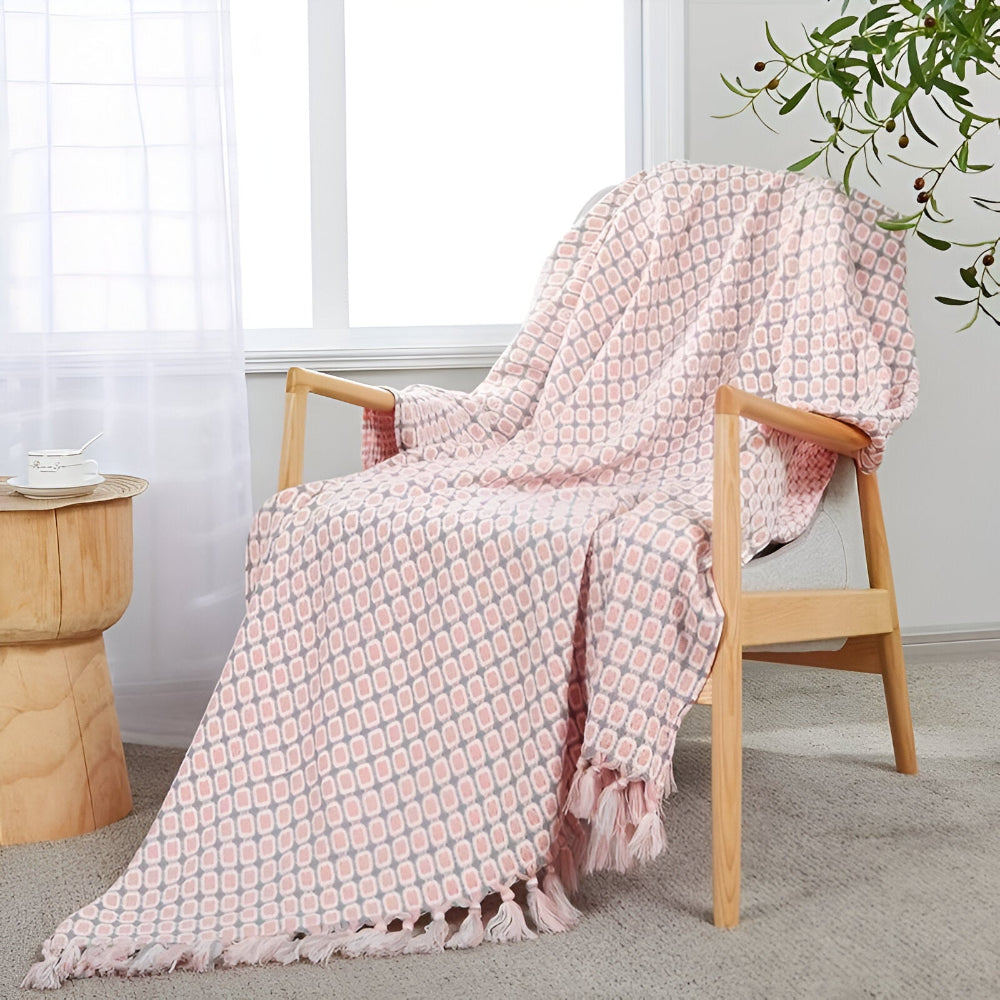 Fleeceplaid med frynser – farverig vintage plaid i blødt design