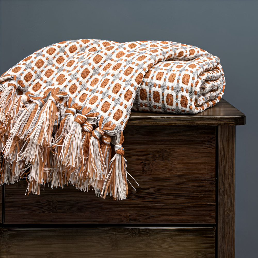 Fleeceplaid med frynser – farverig vintage plaid i blødt design