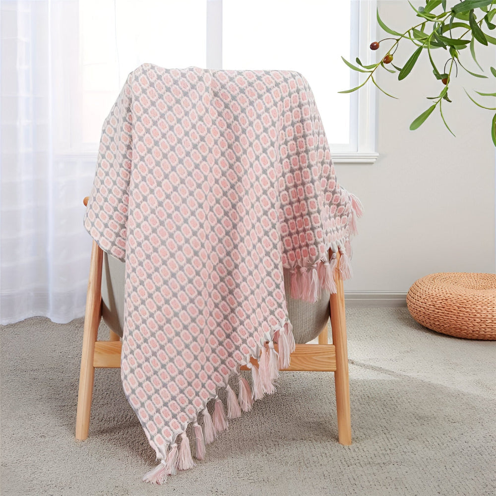 Fleeceplaid med frynser – farverig vintage plaid i blødt design