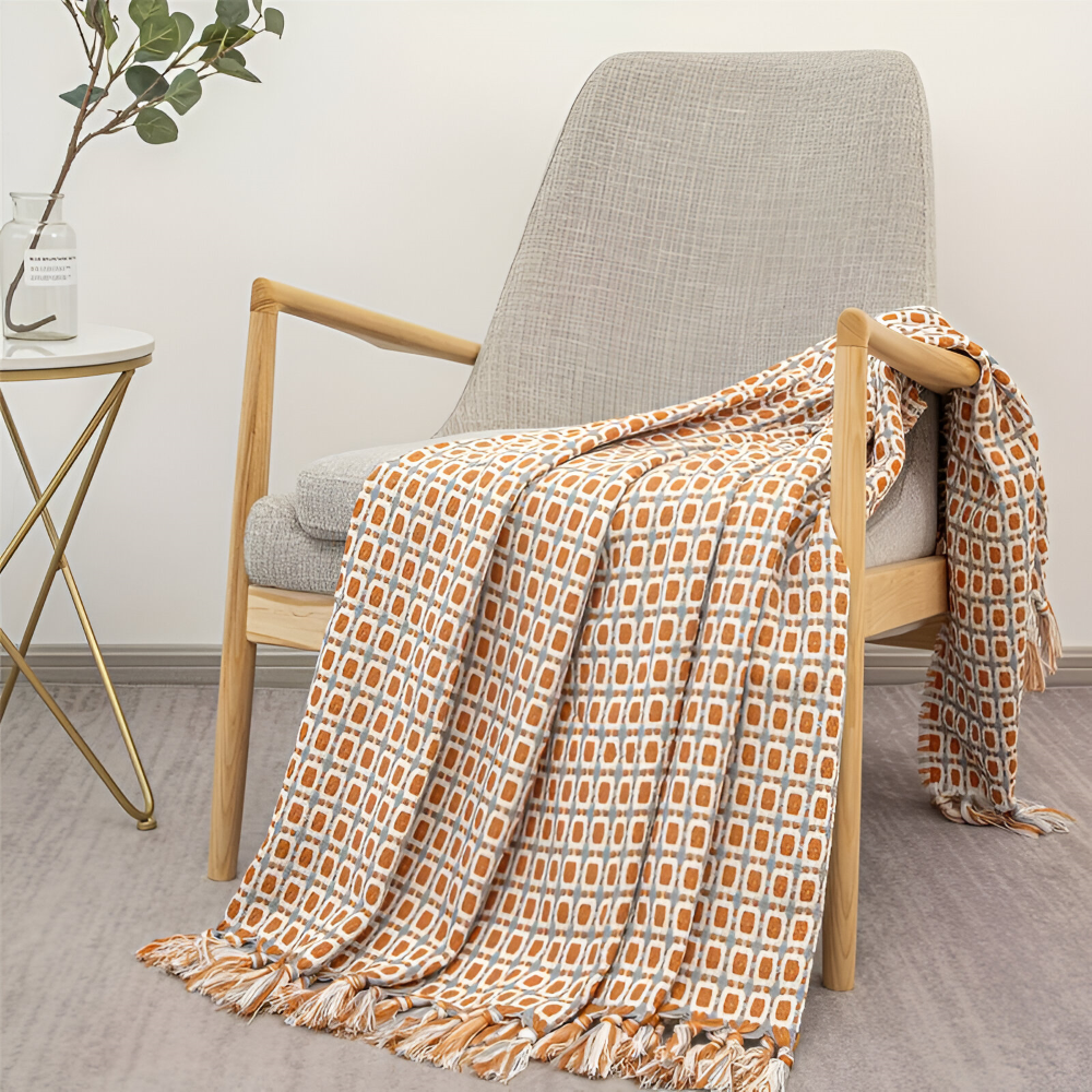 Fleeceplaid med frynser – farverig vintage plaid i blødt design
