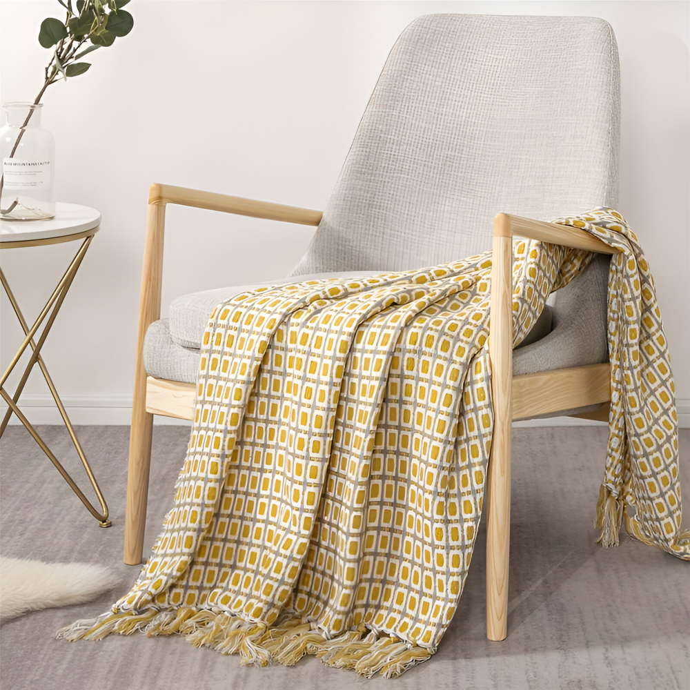 Fleeceplaid med frynser – farverig vintage plaid i blødt design