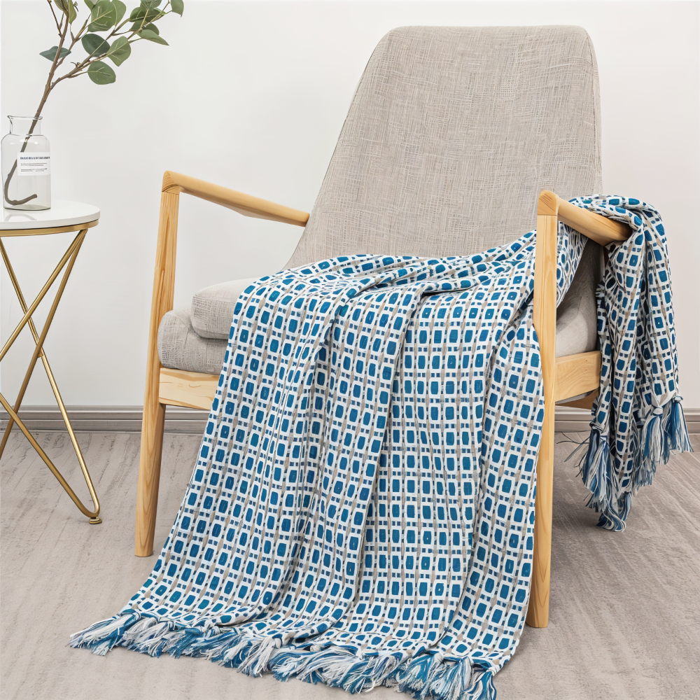 Fleeceplaid med frynser – farverig vintage plaid i blødt design