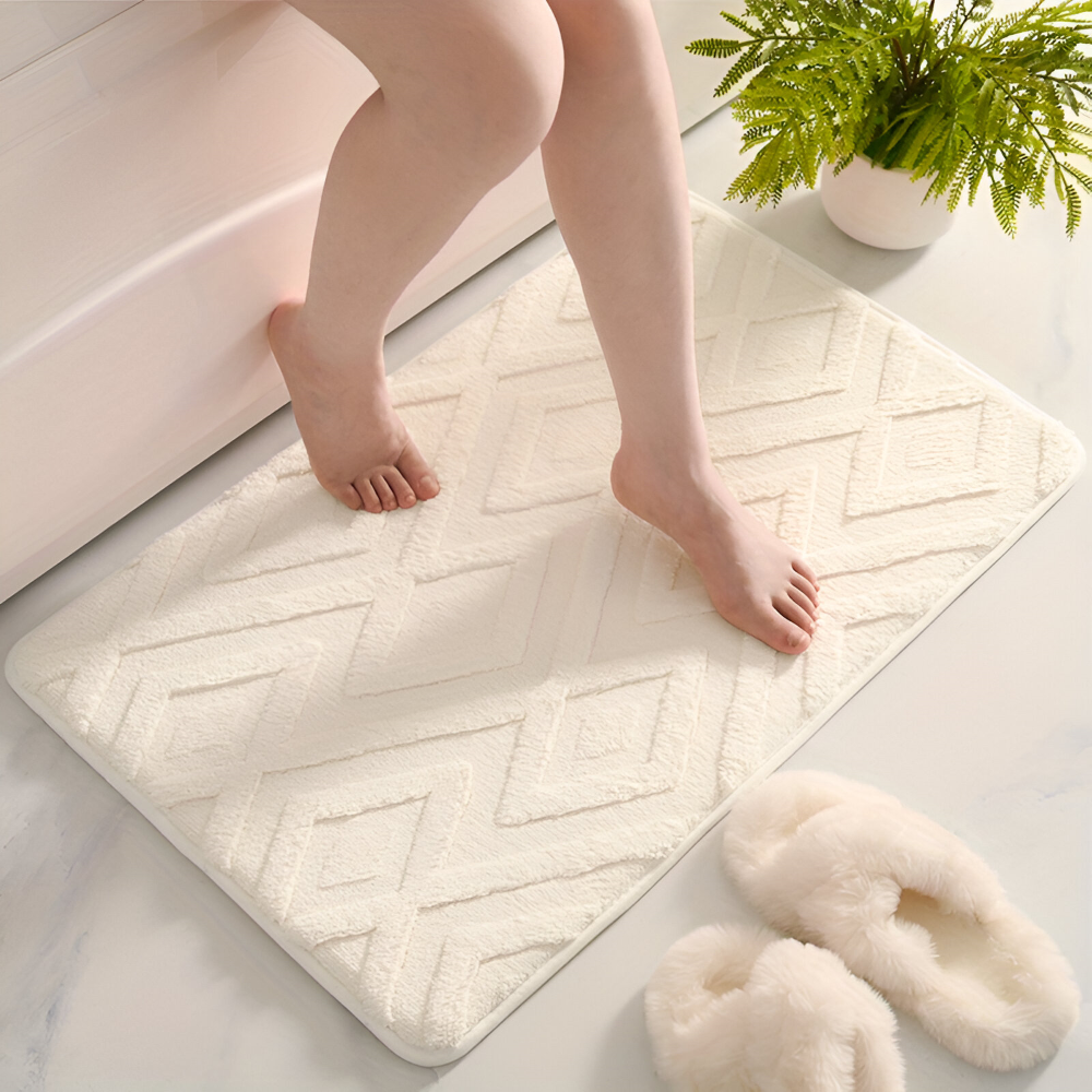 Bademåtte i mikrofiber med diamantmønster – blød og skridsikker