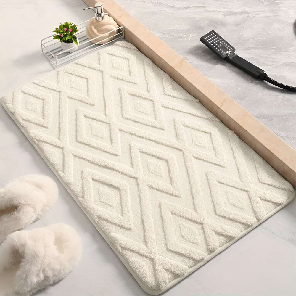 Bademåtte i mikrofiber med diamantmønster – blød og skridsikker