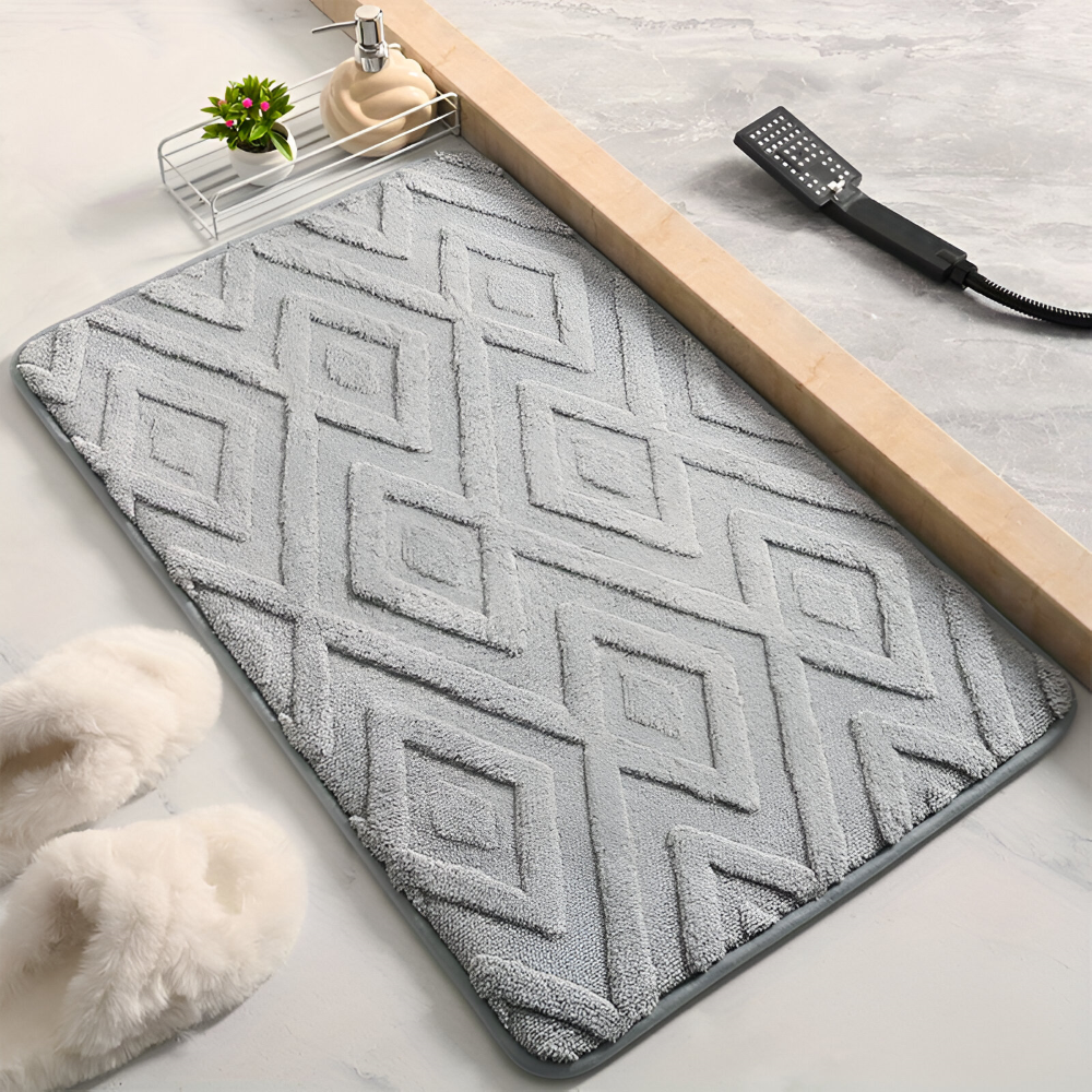 Bademåtte i mikrofiber med diamantmønster – blød og skridsikker