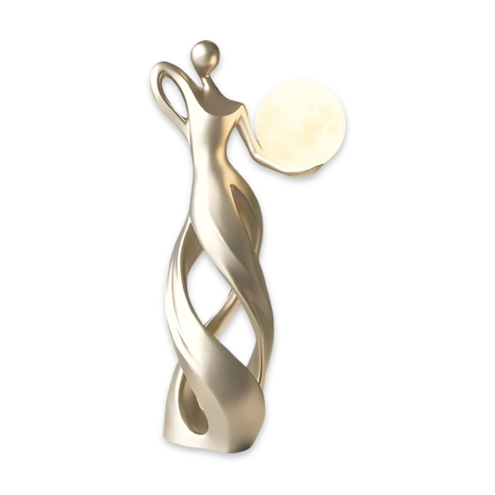 Dekorativ figur lampe i abstrakt design – moderne skulptur med varm belysning