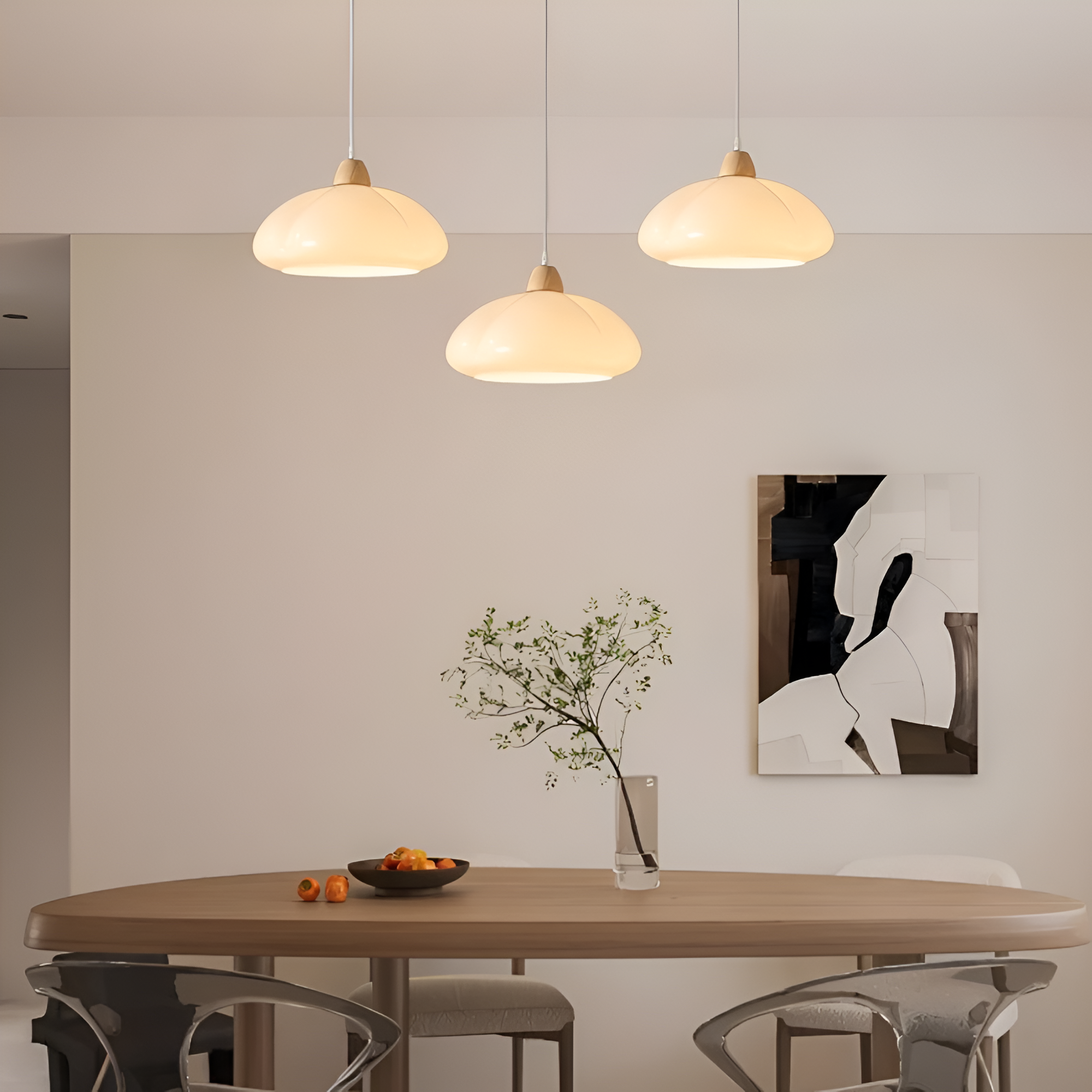 Pendellampe i glas og træ – retro lampe i nordisk design