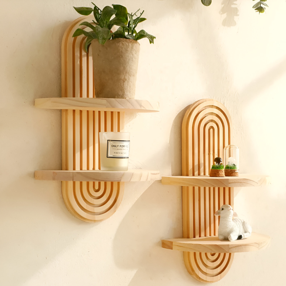 FormaEdge Hylde – Moderne Geometrisk Væghylde i Træ (35 cm)