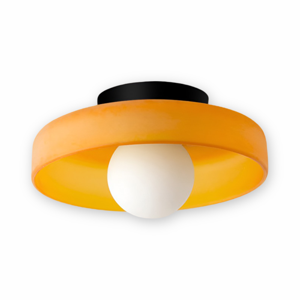 Lunaro – Rund Loftlampe i Glas og Sten med Moderne LED-Belysning
