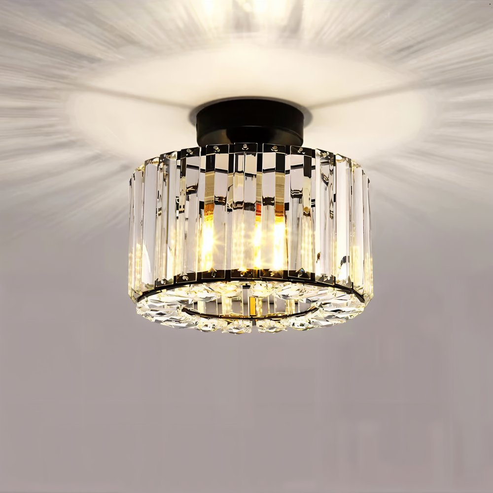 Crystaléa – Halvindkapslet Loftlampe i Krystal med Rundt Design