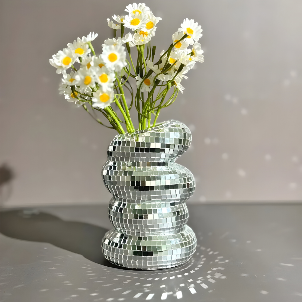 Disco vase med spejl design – glitrende dekorativ blomstervase