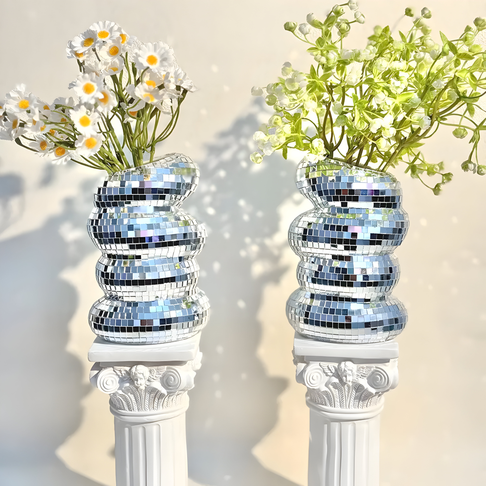 Disco vase med spejl design – glitrende dekorativ blomstervase