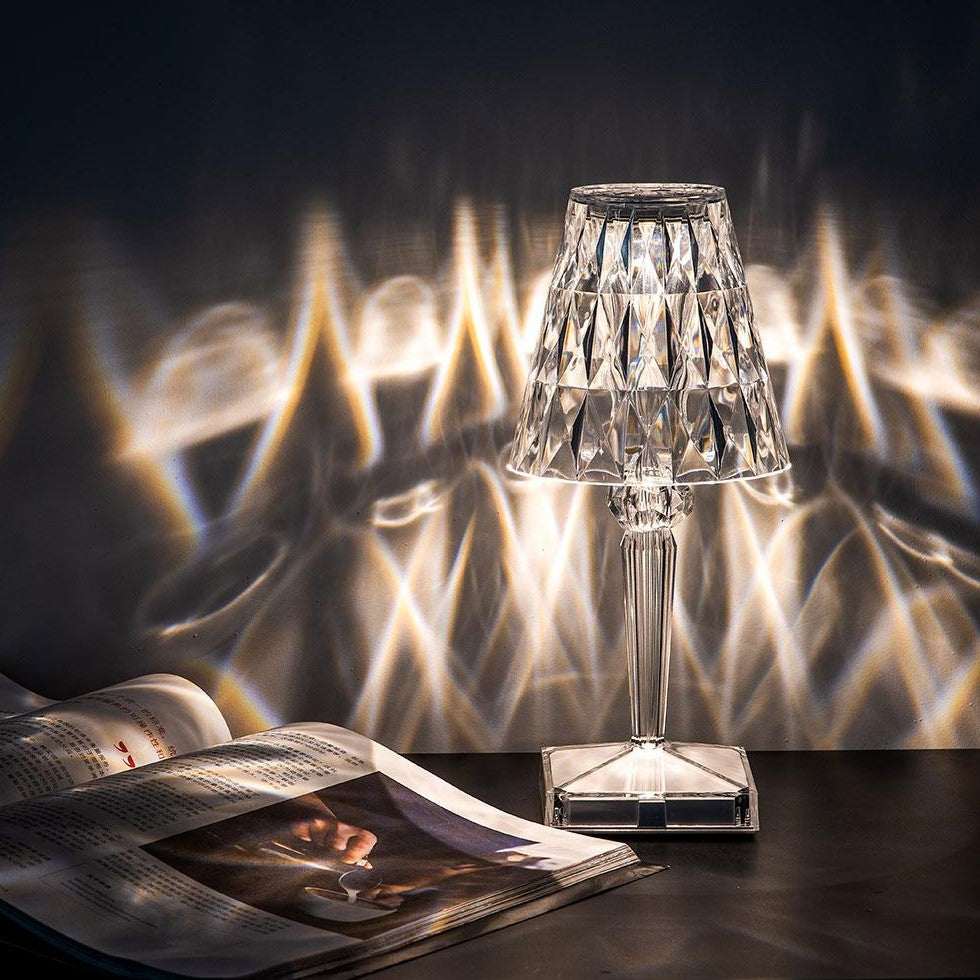 CrystalGlow – Trådlös Kristallbordslampa med Touchkontroll och 3 Ljuslägen
