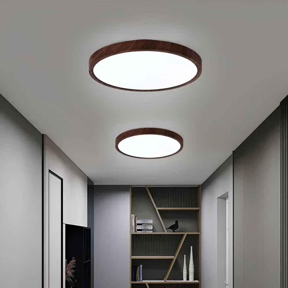 Waleno – Ultratynd Rund Loftlampe med LED og Valnøddeffekt