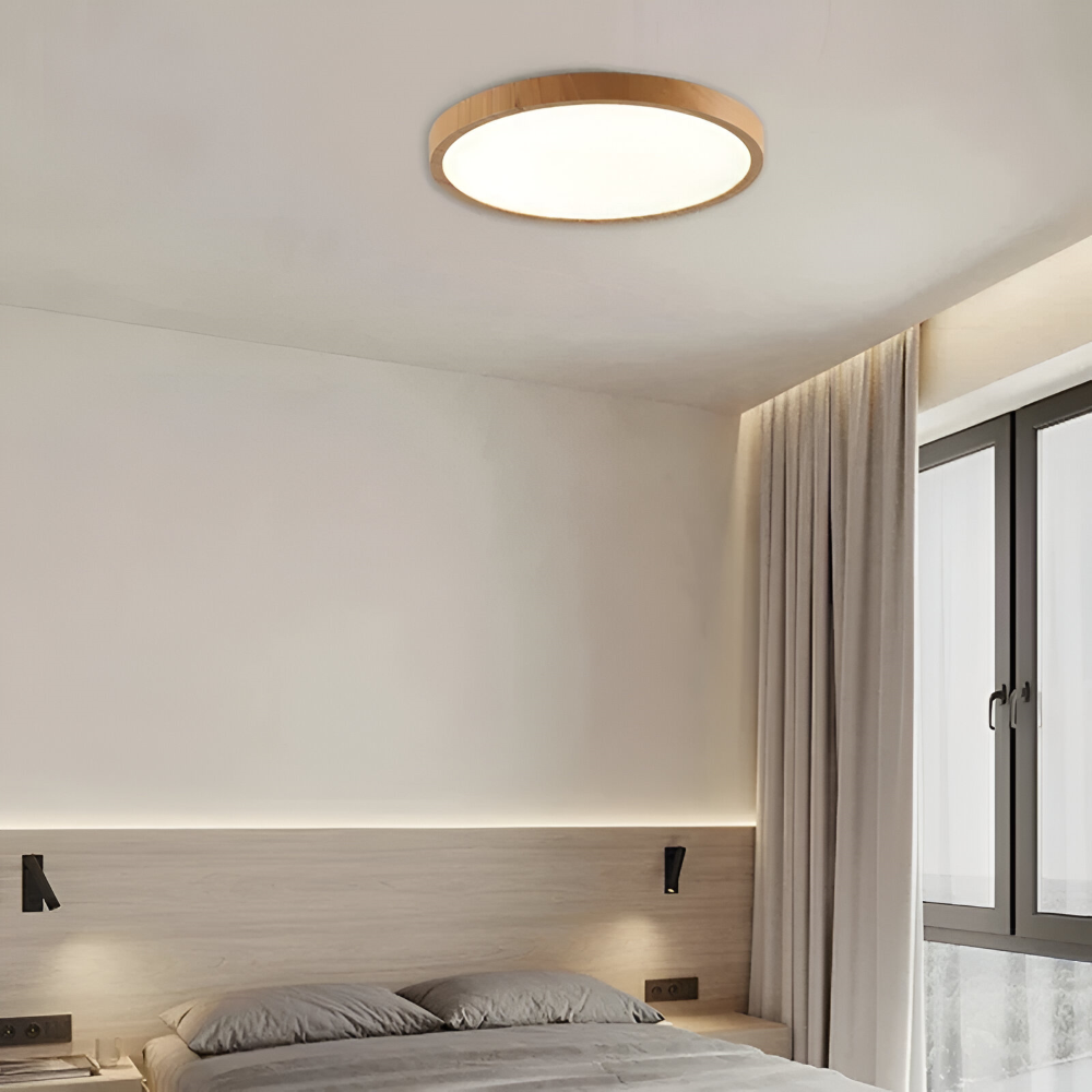 Waleno – Ultratynd Rund Loftlampe med LED og Valnøddeffekt