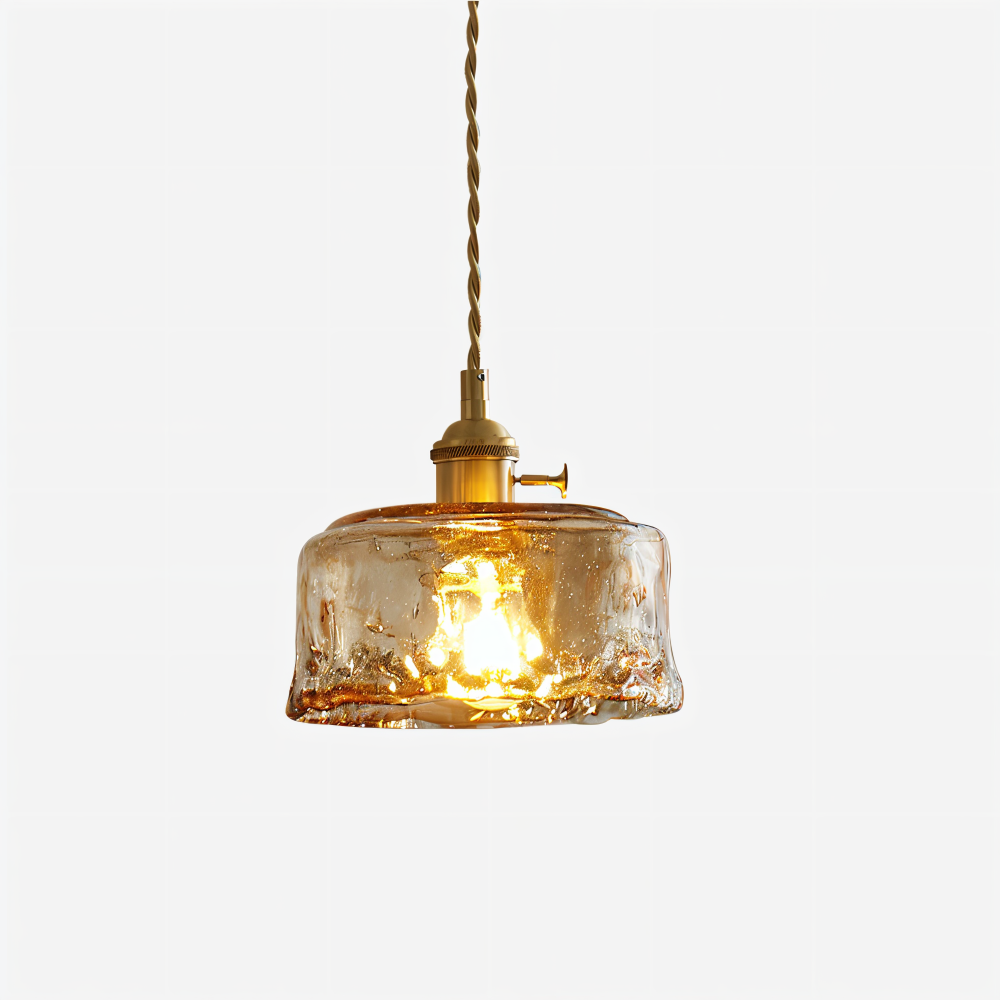 Vintage glaspendel lampe i antik messing til spisebord