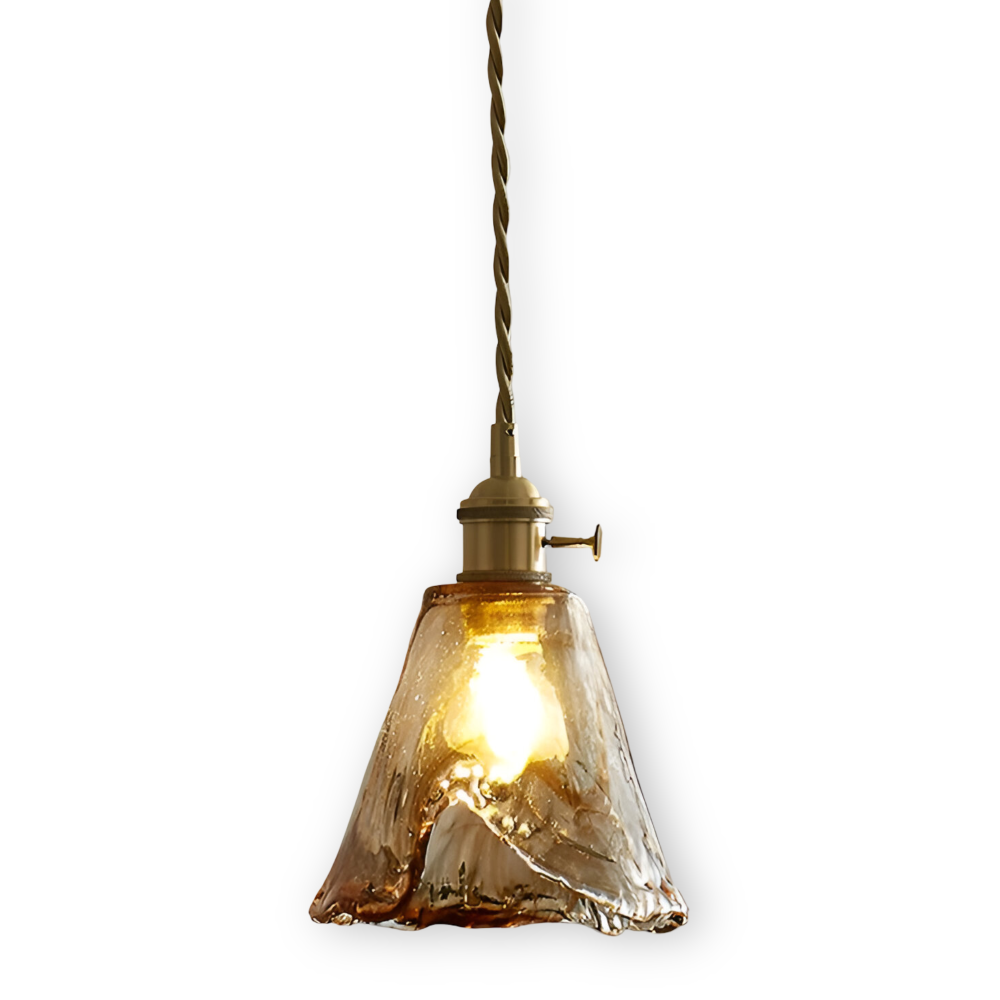 Vintage glaspendel lampe i antik messing til spisebord