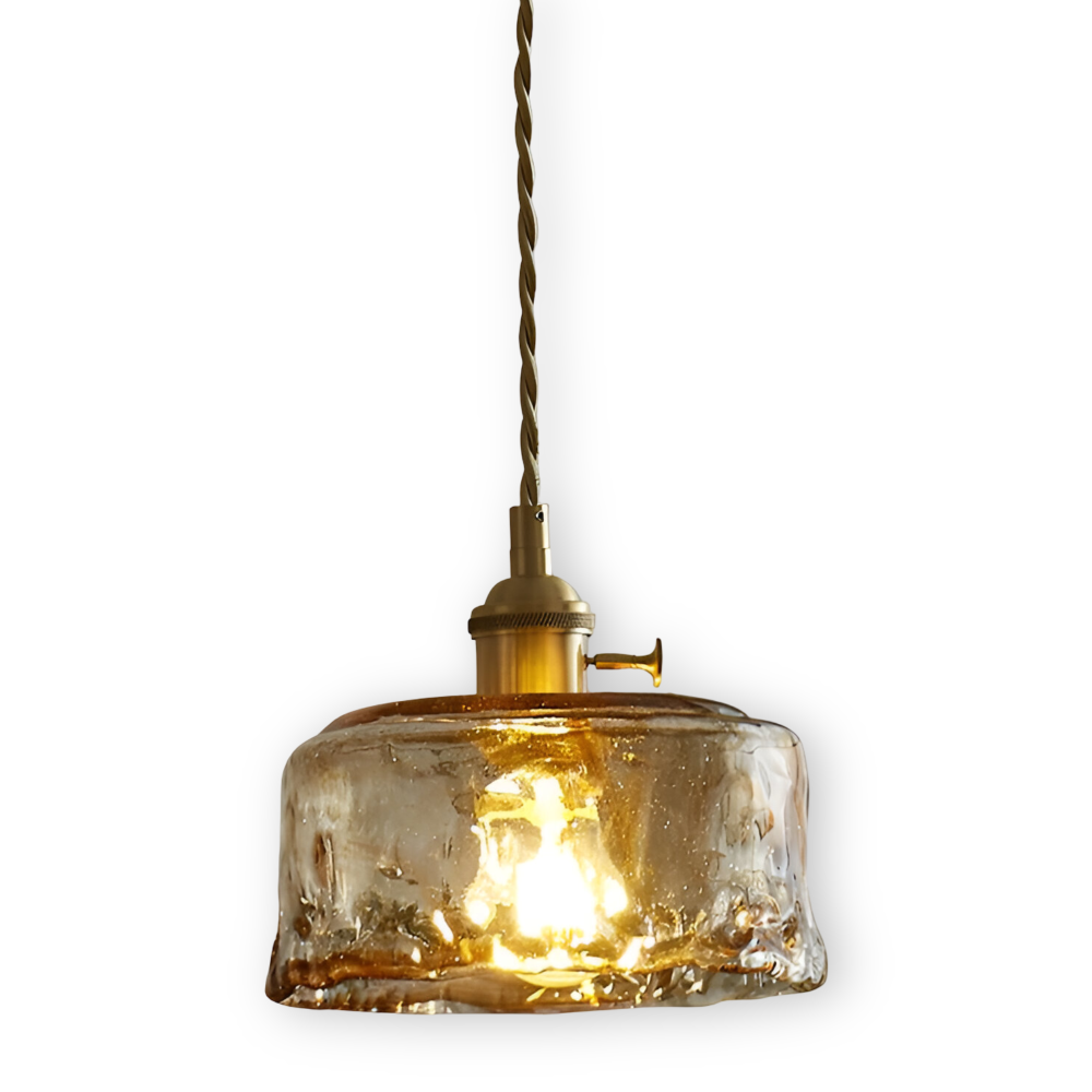 Vintage glaspendel lampe i antik messing til spisebord