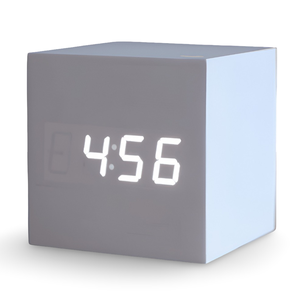 Digital LED vækkeur i træ – minimalistisk kubedesign