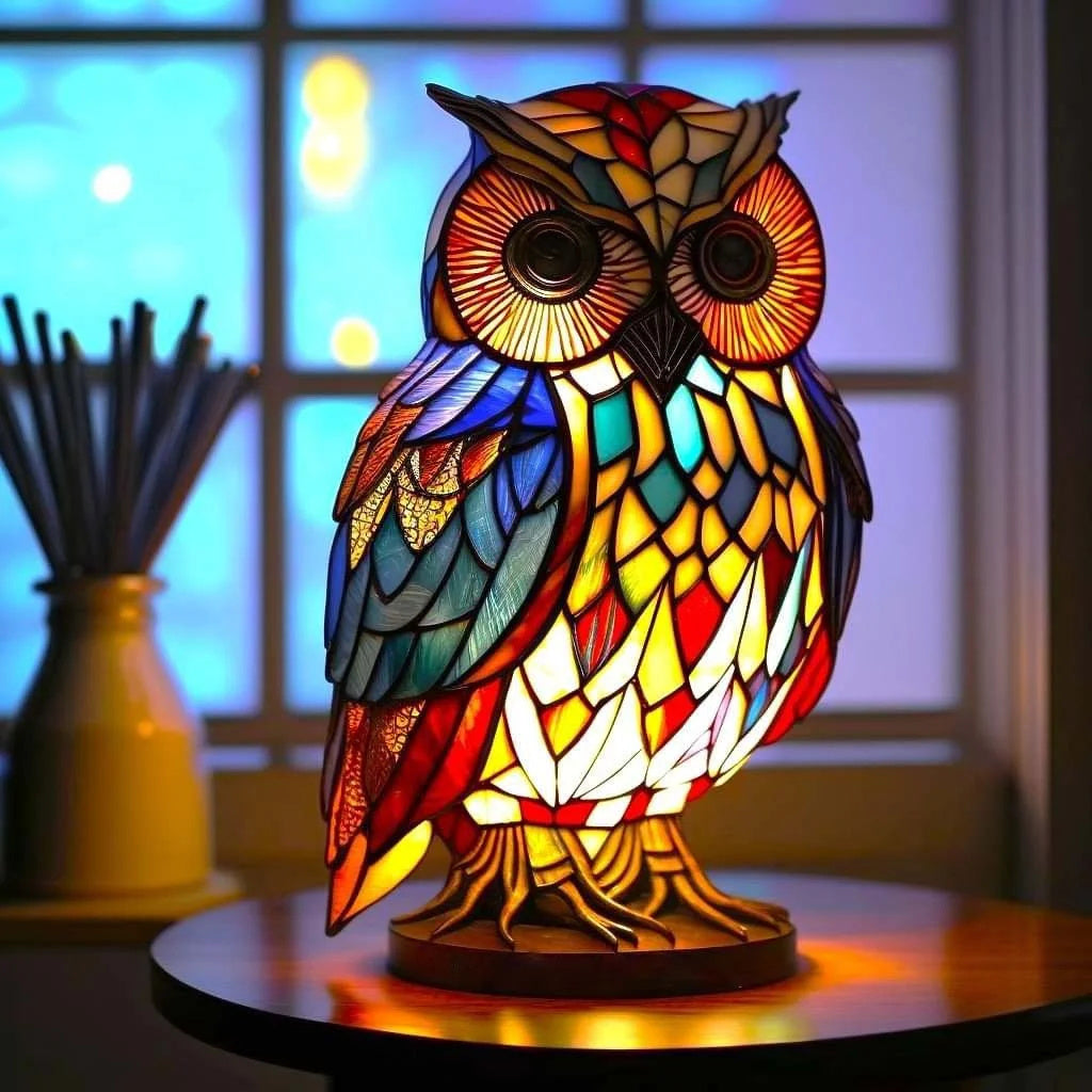 Lysende Dyreskulptur – Håndlavet Mytisk Belysning i Rav, Grøn, Blå & Chokoladeglas