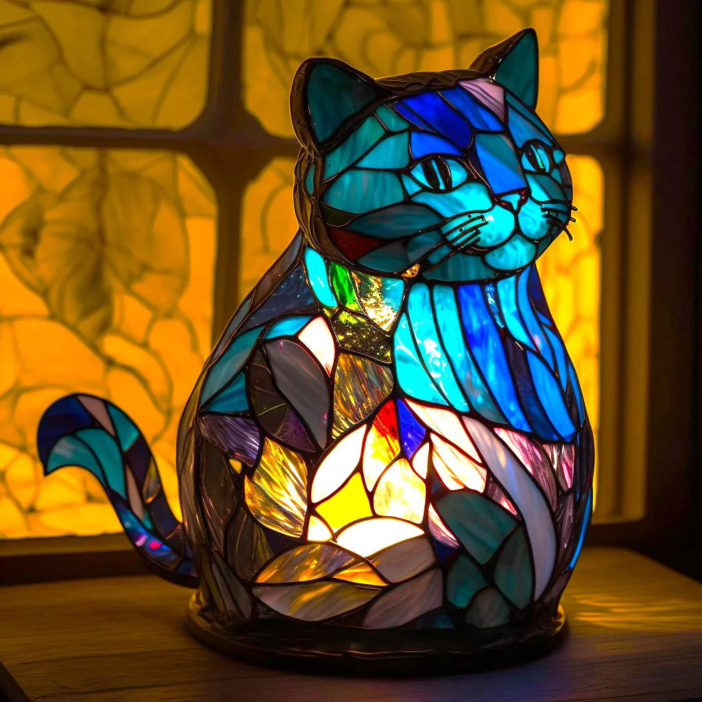 Lysende Dyreskulptur – Håndlavet Mytisk Belysning i Rav, Grøn, Blå & Chokoladeglas