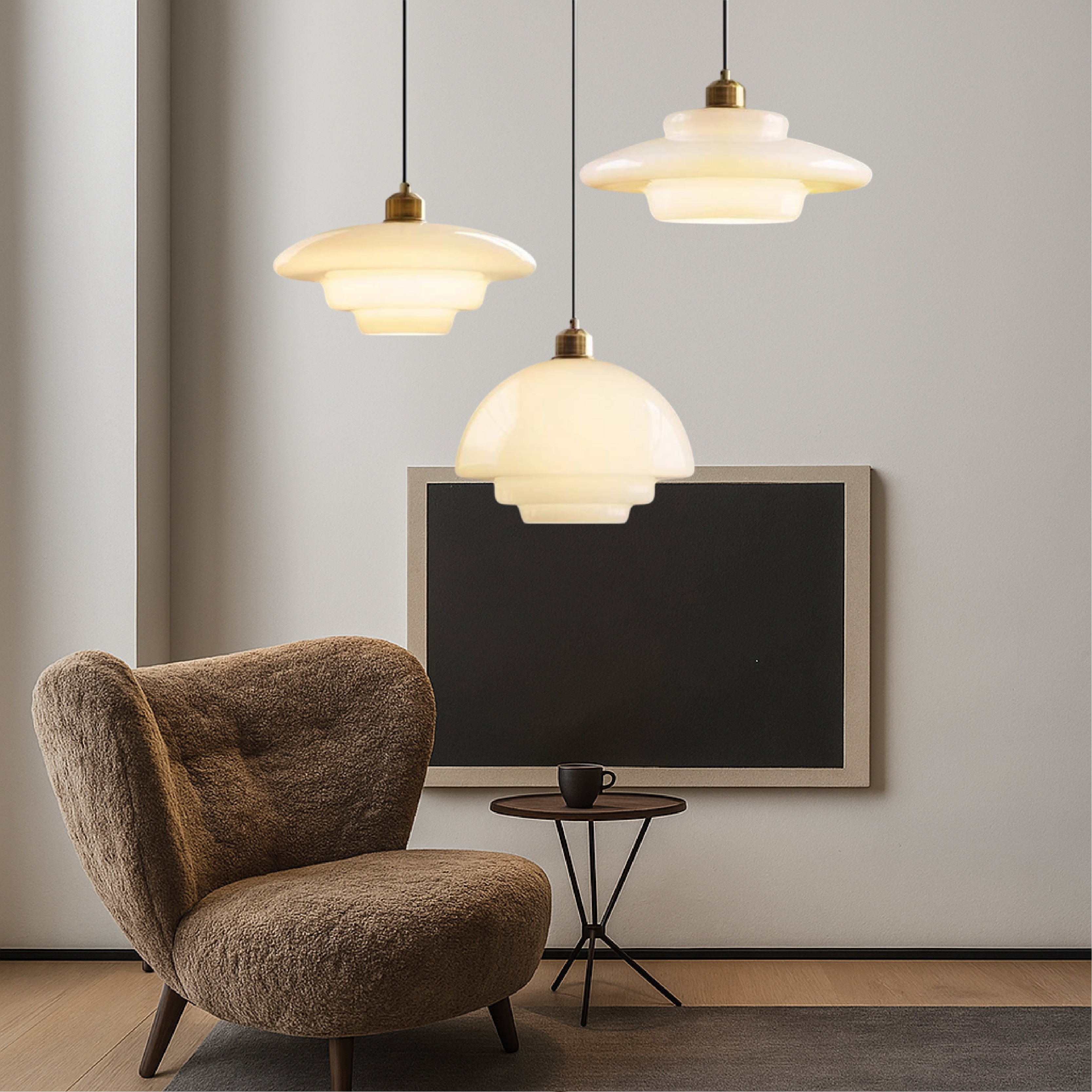 Vintage pendellampe i opalglas