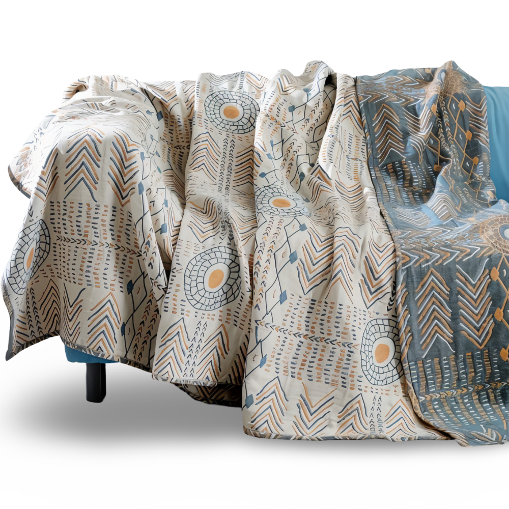 Vendbar boho-plaid i firelags bomuld