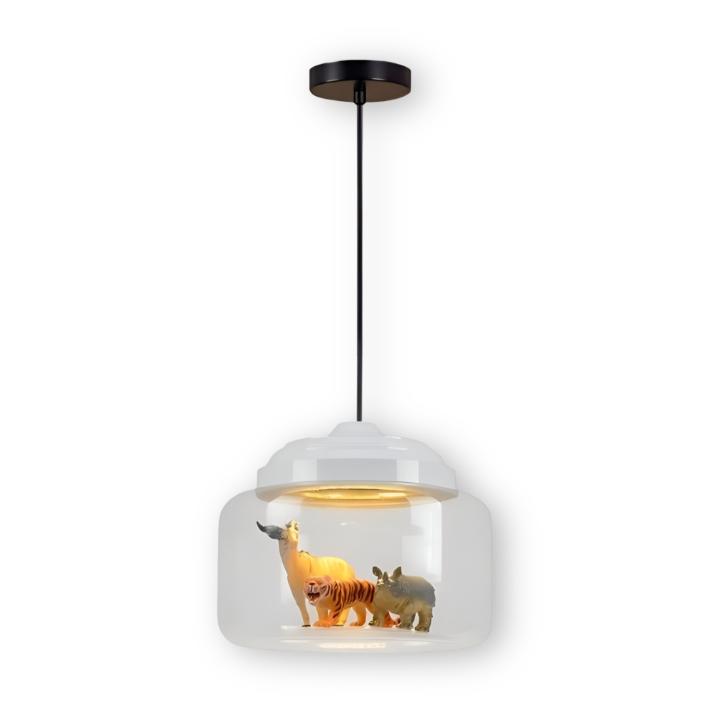 Børne pendel lampe i glas med nordiske dyremotiver