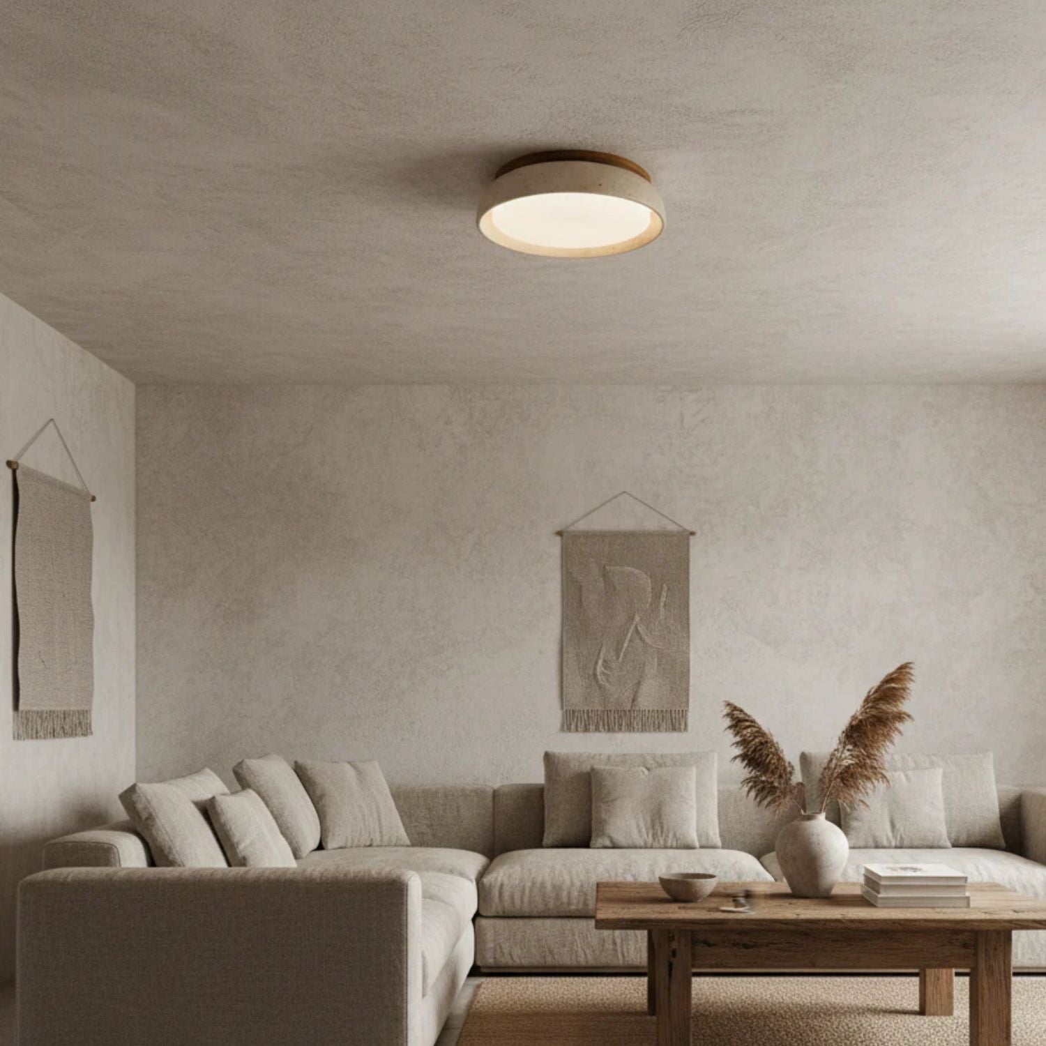 Depiara – Naturlig Loftlampe i Travertin med Blød LED-belysning
