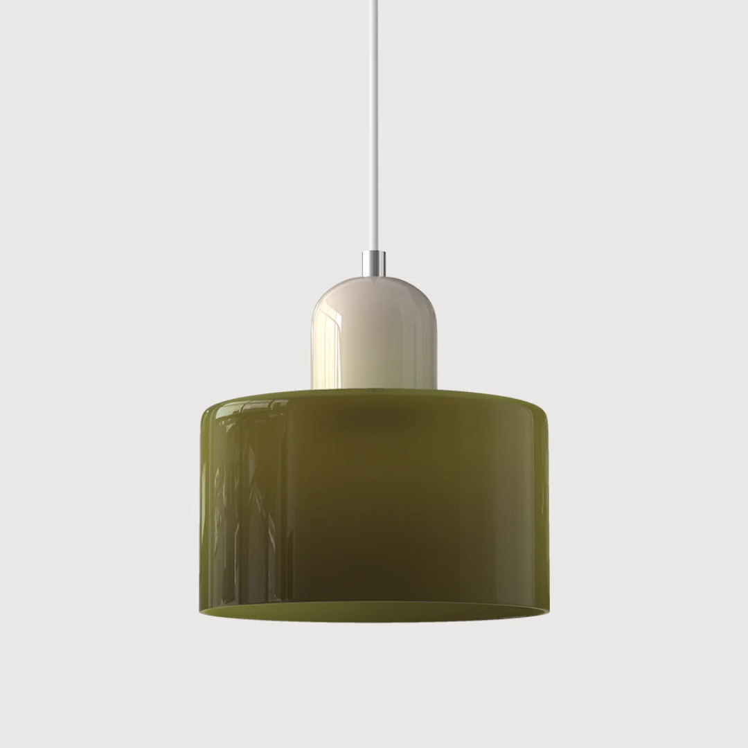 Tusa – Retro Pendellampe med Orange Glasskærm & Grøn Top