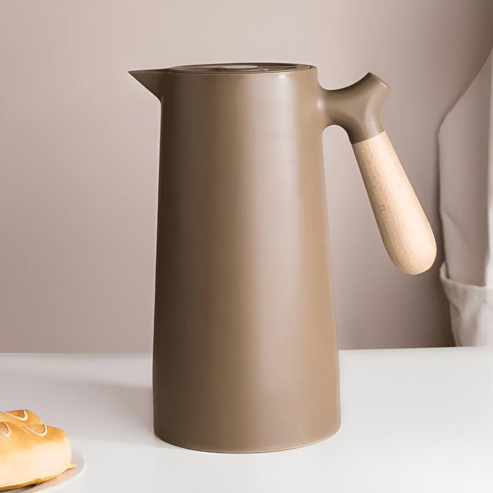Termokande med træhåndtag og glasindsats – 1 liter