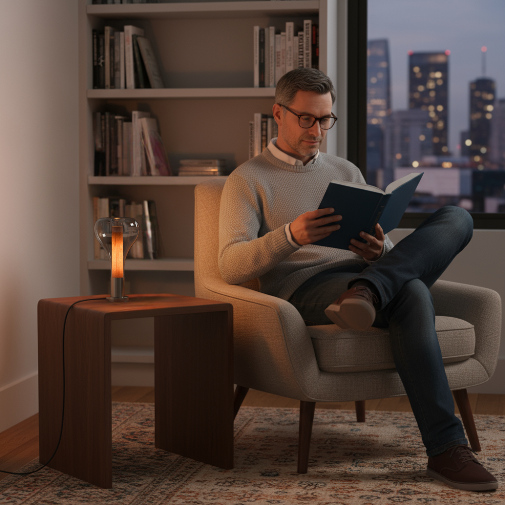 Stemningsfuld bordlampe med LED lys – kreativ glasdesign