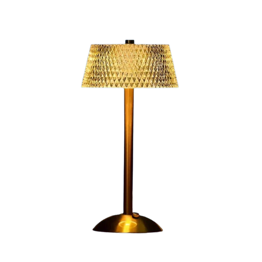 Trådløs bordlampe i krystal og metal – elegant LED lampe