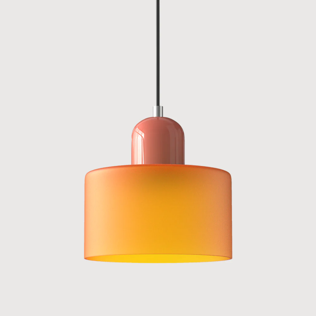 Tusa – Retro Pendellampe med Orange Glasskærm & Grøn Top
