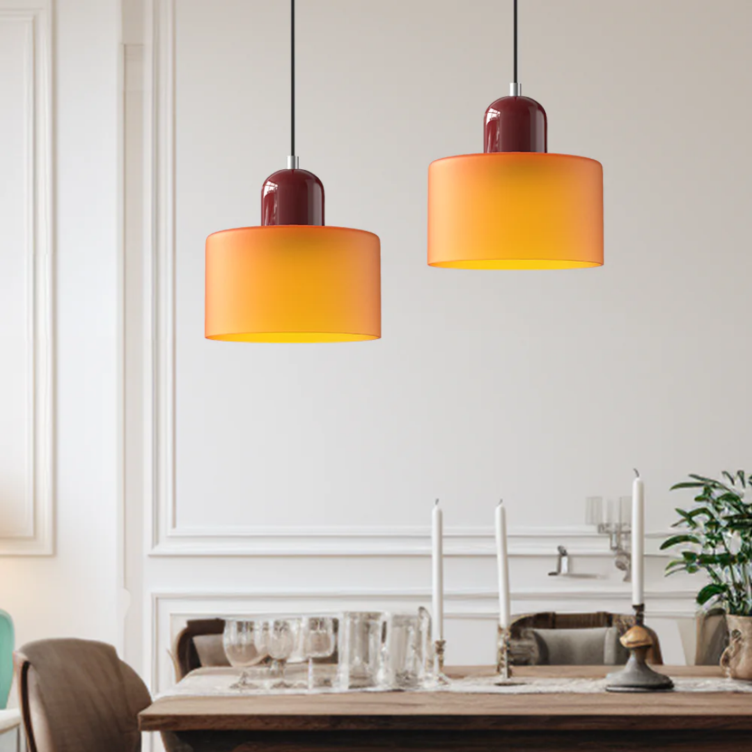 Tusa – Retro Pendellampe med Orange Glasskærm & Grøn Top