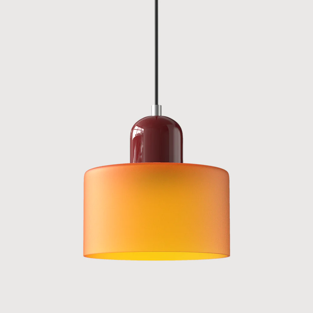 Tusa – Retro Pendellampe med Orange Glasskærm & Grøn Top