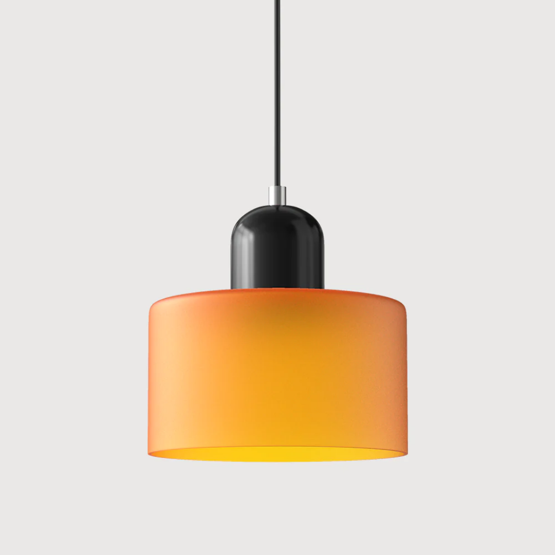 Tusa – Retro Pendellampe med Orange Glasskærm & Grøn Top