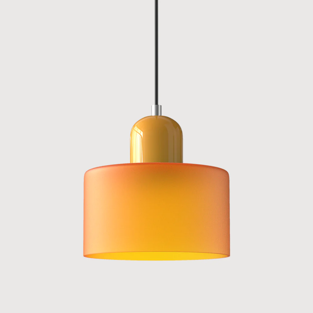 Tusa – Retro Pendellampe med Orange Glasskærm & Grøn Top