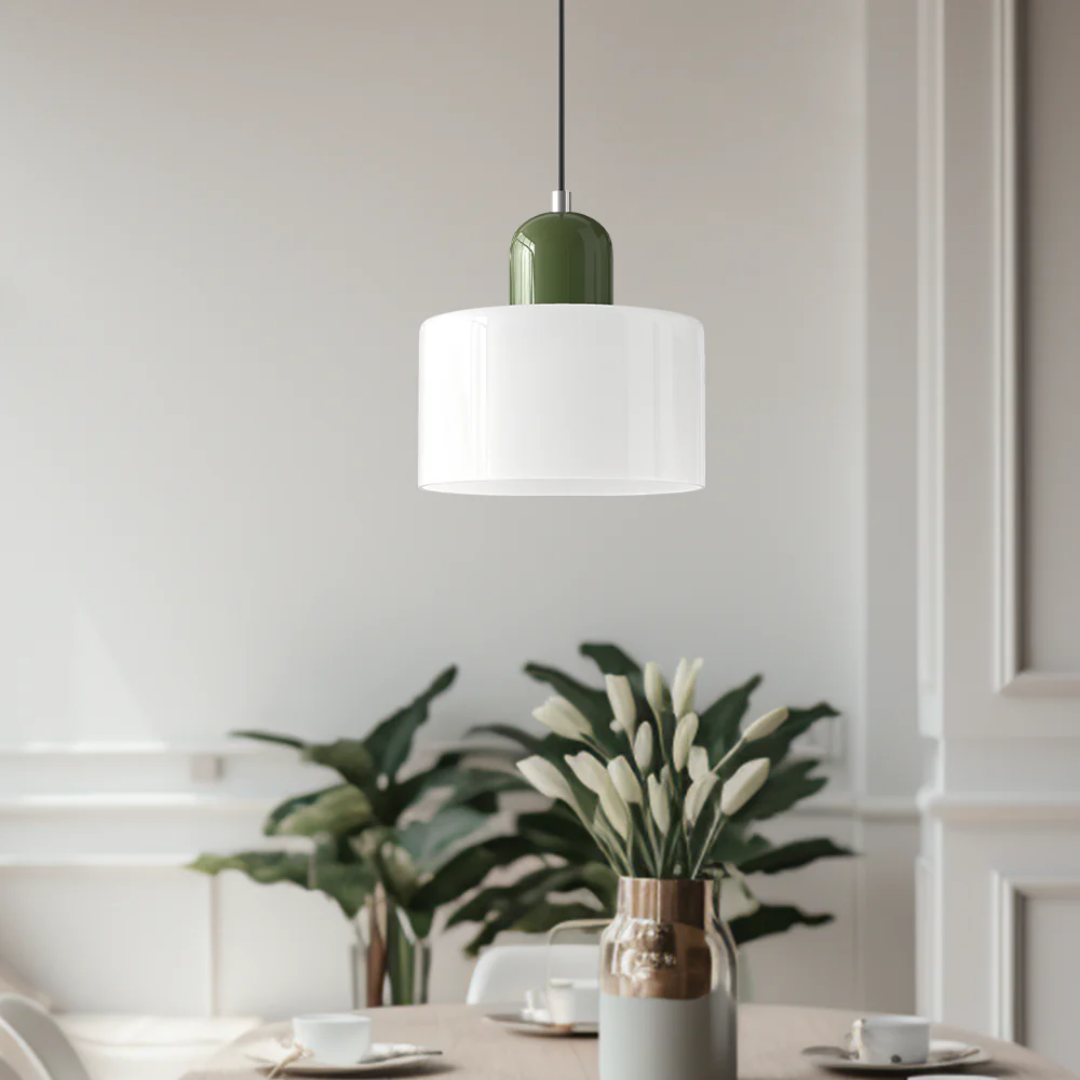 Tusa – Retro Pendellampe med Orange Glasskærm & Grøn Top